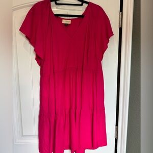 Universal Thread Pink Tiered Dress XXL Short Sleeve V Neck Flowy